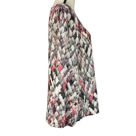 Liz Claiborne Large Top Abstract Long Balloon Sleeves Semi-Sheer Lightweight - Picture 4 of 9